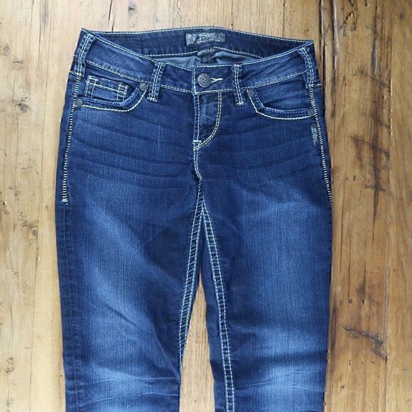 SILVER JEANS CO BERKLEY DARK WASH STRETCH BLUE DENIM JEANS SIZE W27/L32 - Picture 7 of 13